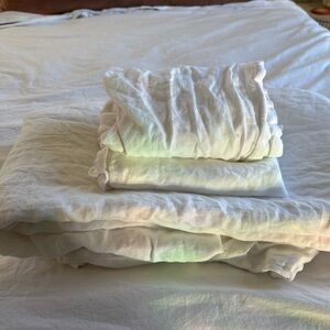 Pottery Barn Belgian Flax Linen QUEEN Duvet Cover and Shams